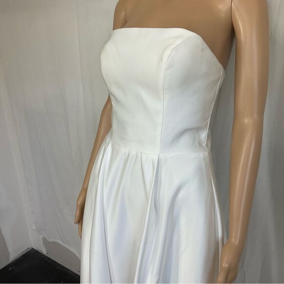 NEW Mori Lee style 21644 ivory satin high low hem line maxi gown wedding 2 - Picture 4 of 11